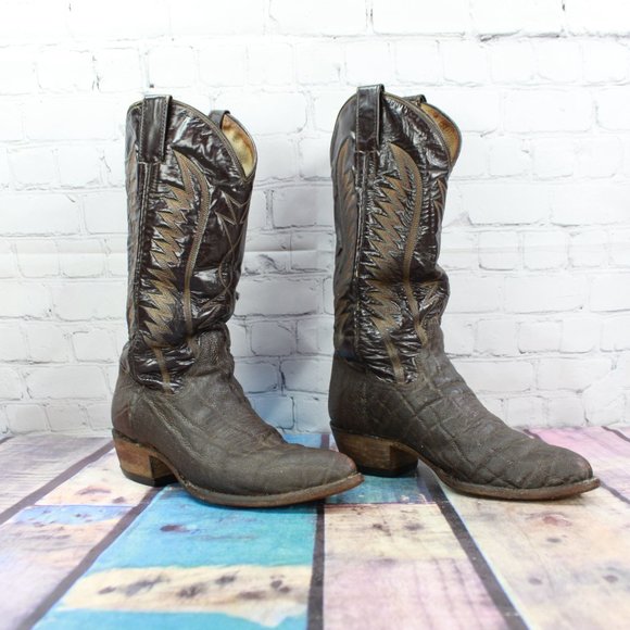 Cowtown Brown Leather Mid Calf Pull On Western Cowboy Boots Size 7 D - Picture 3 of 9